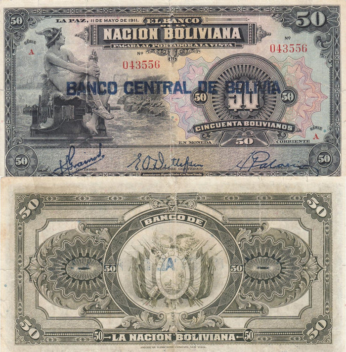 1911 Bolivia 1 Boliviano "Mercury" World Currency ,