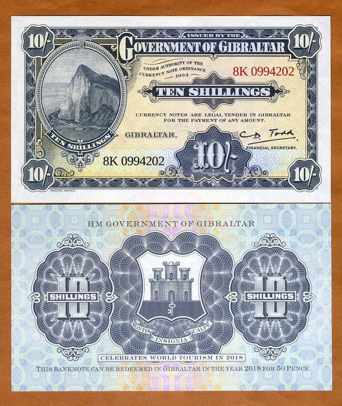 2018 Gibraltar 10 Shillings "Rock of Gibraltar" World Currency , Uncirculated