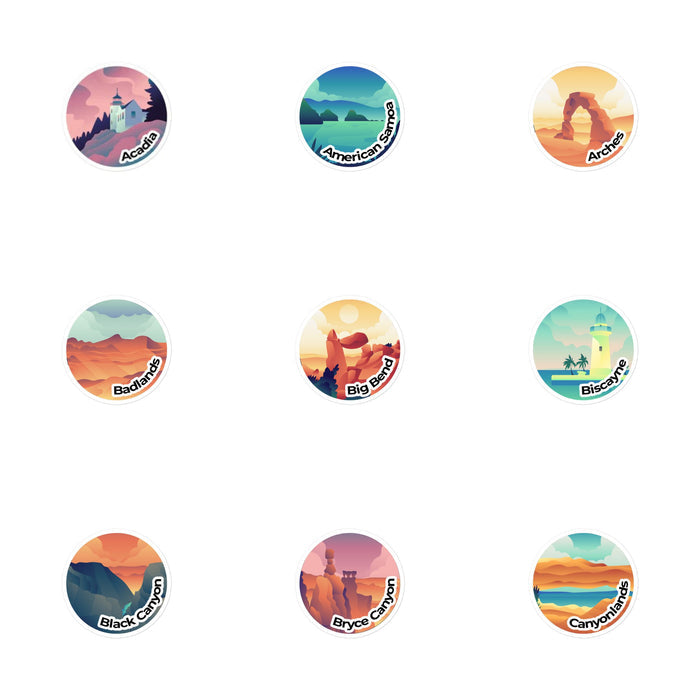 3 National Park Round Stickers of Your Choice