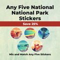 5 National Park Round Stickers of Your Choice