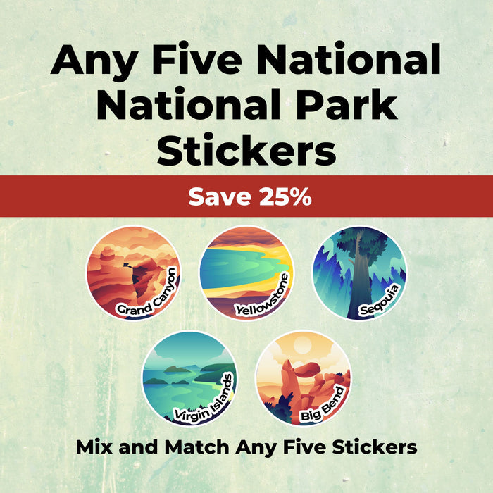 5 National Park Round Stickers of Your Choice