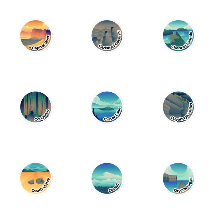 5 National Park Round Stickers of Your Choice