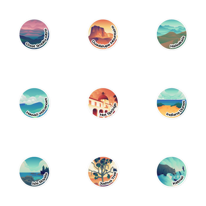 5 National Park Round Stickers of Your Choice