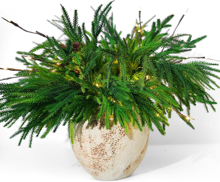 Bulk 18 inches Tall Norfolk Pine Branches with Led Lights Artificial Christmas Branches Wholesale