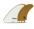 Futures Christenson FG Twin fiberglass surfboard fins in white and brown