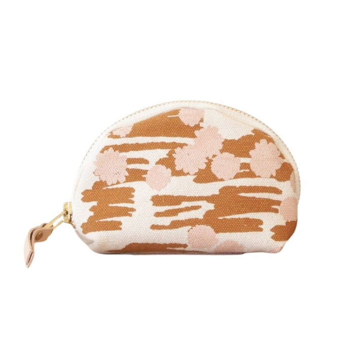 Erin Flett Darlene Pouch in Sienna Meadow with floral pattern, compact leather bag for accessories or essentials.