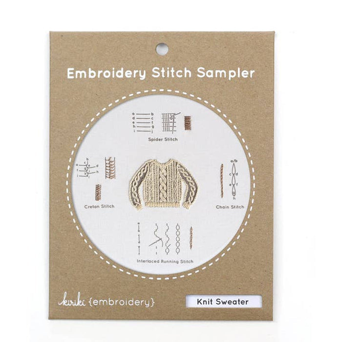 Embroidery sampler kit by Kiriki Press featuring a knit sweater design for art and craft embroidery projects.