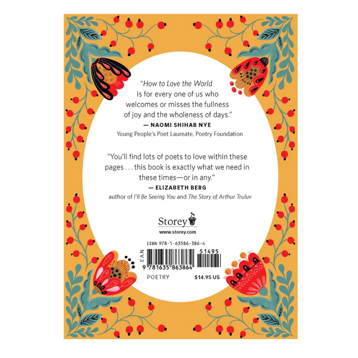 Open book titled "How to Love the World: Poems of Gratitude and Hope" by Hachette Book Group with colorful cover art.