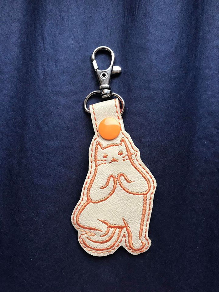 ITH Digital Embroidery Pattern for Set of 4 Kitty Yoga Snap Tabs / Key Chains, 4X4 Hoop