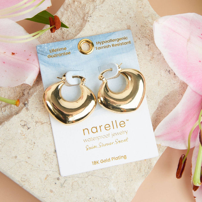Narelle Waterproof Round Geo Hoop Earrings Gold