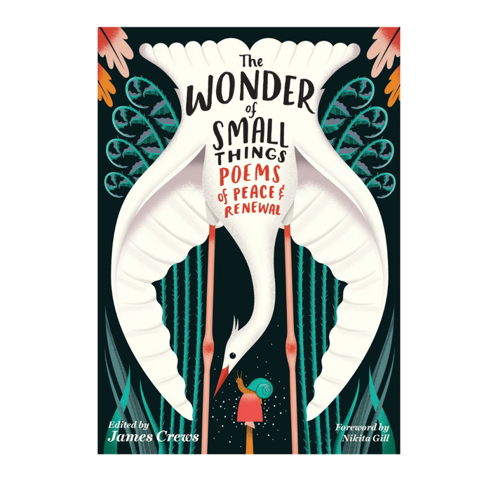 Open book titled "The Wonder of Small Things" with pages of poems focused on peace and renewal, published by Hachette Book Group.